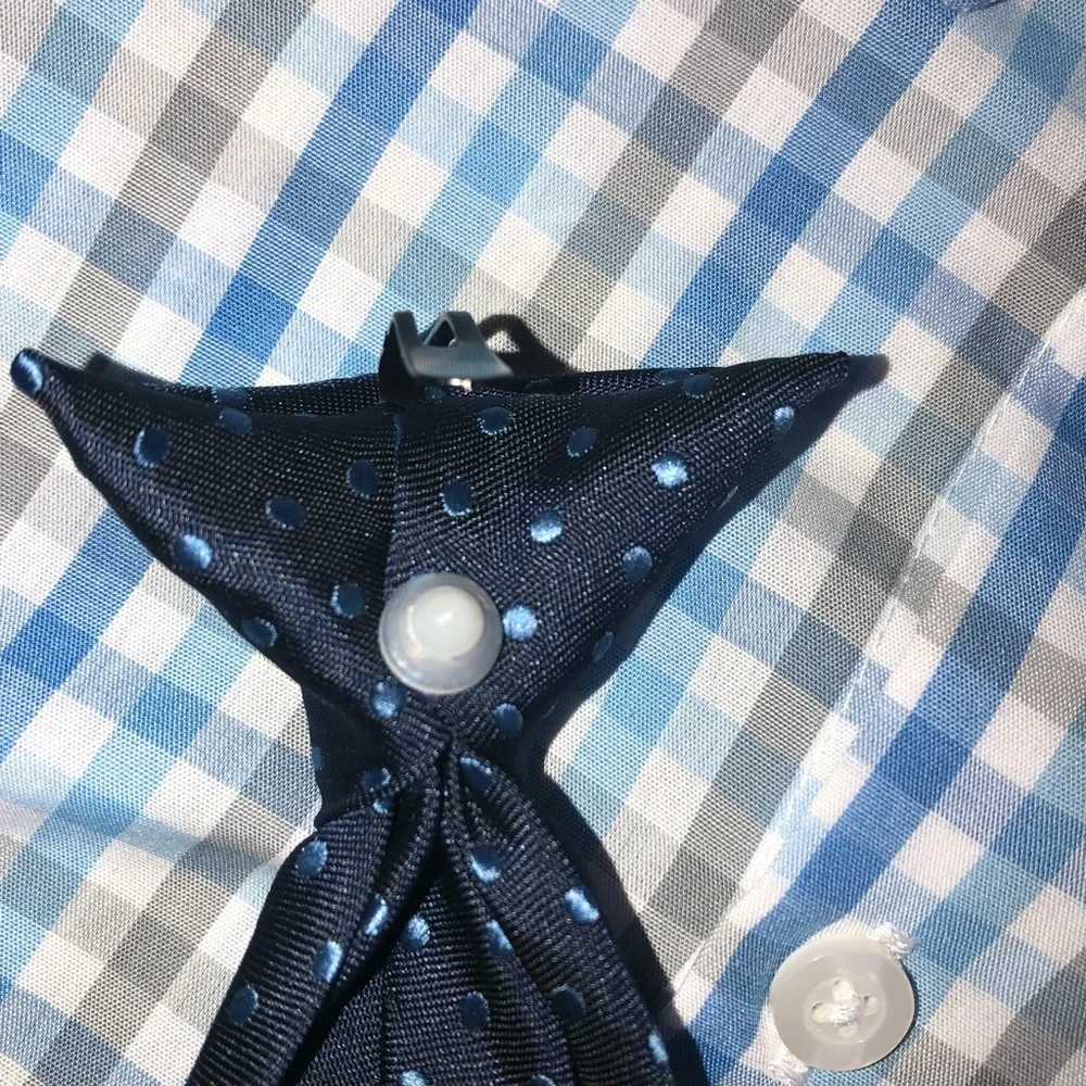 Nautica Long Sleeve Shirt 3T Blue Green Check & Clip Navy Dotted Tie 3T